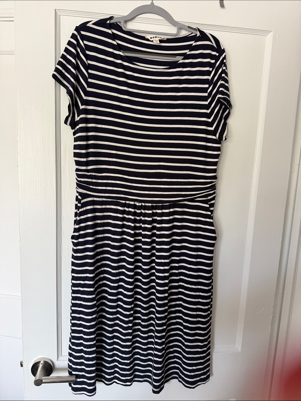 Striped Navy and White Casual Jersey Dress